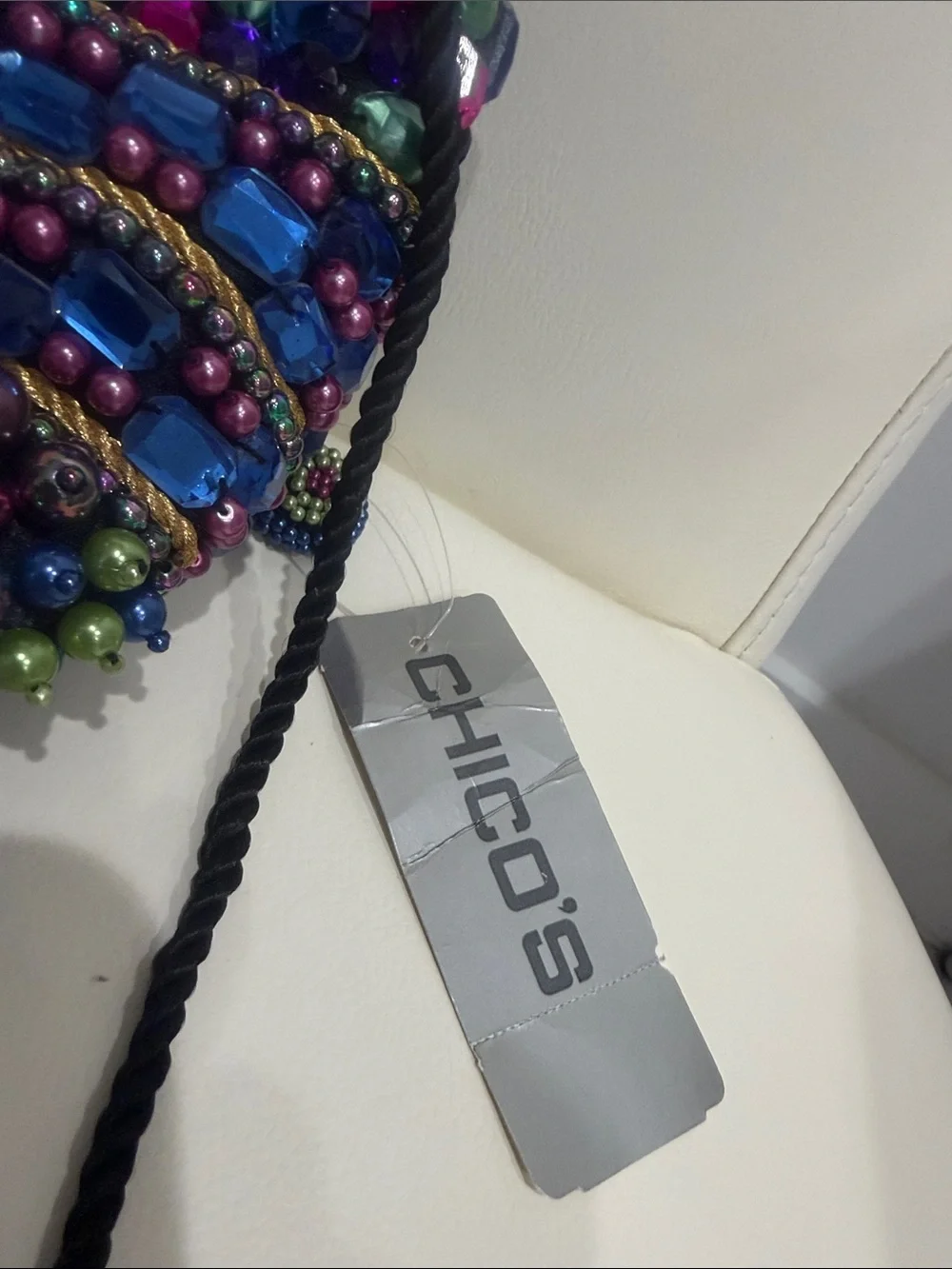 Vintage Chico's  Beaded Black Multicolor Iridescent Drawstring Crossbody Bag
